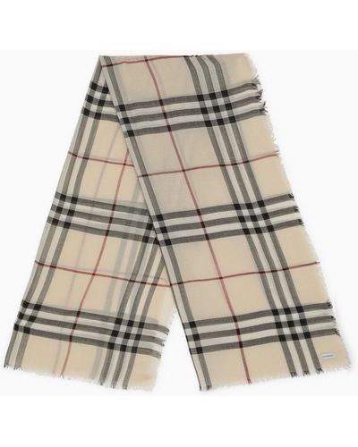 Burberry Check Stone Wool Scarf - Natural