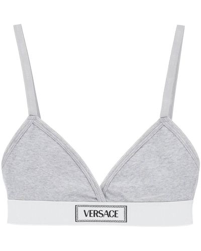 Versace '90S Logo Ribbed Bralette - Gray