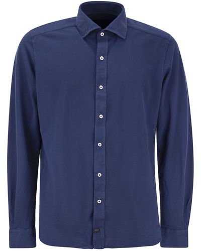 Fay Katoen Frans Kraag Shirt - Blauw