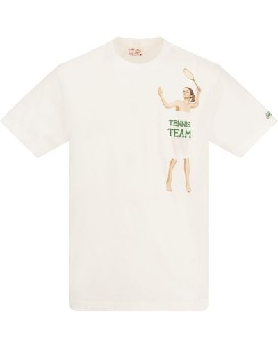 Mc2 Saint Barth Tennis Team T -shirt Met Borduurwerk Op Zak - Wit