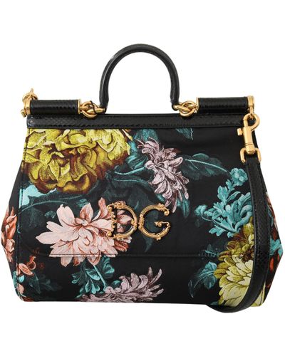 Dolce & Gabbana Schwarze Geldbörse mit Blumenmuster Borse Ayers Hand Satchel SICILY Tasche