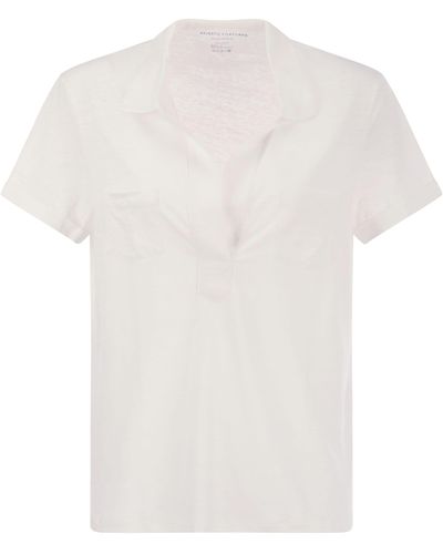 Majestic Short Sleeved Linen Polo Shirt - White