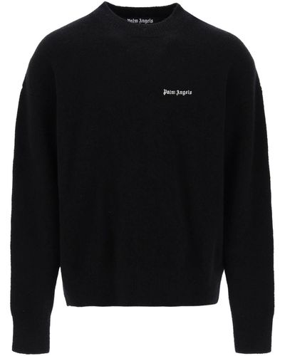 Palm Angels Sweater With Logo Embroidery - Black