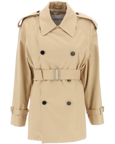 Burberry Double Breasted Midi Trench Coat - Natur