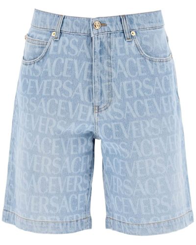 Versace Allover Denim Shorts - Blauw