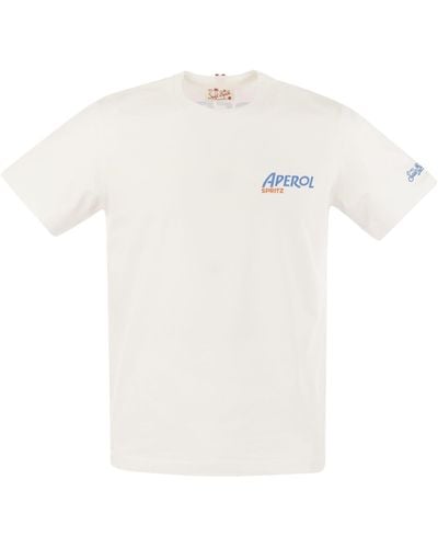 Mc2 Saint Barth T -shirt Met Afdrukken Op Borst- En Rug Aperol Special Edition - Wit