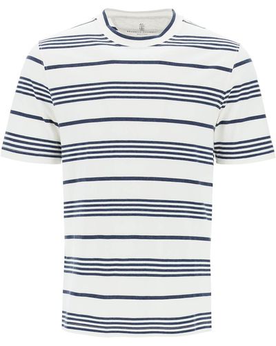 Brunello Cucinelli Gestreepte Crewneck T -shirt - Grijs