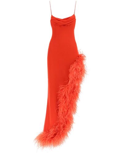 Alessandra Rich Abendkleid aus Seide mit Federn - Rot