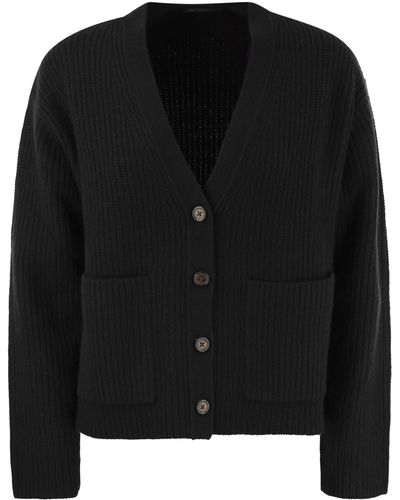 Polo Ralph Lauren Ribbed Wool En Cashmere Cardigan - Zwart