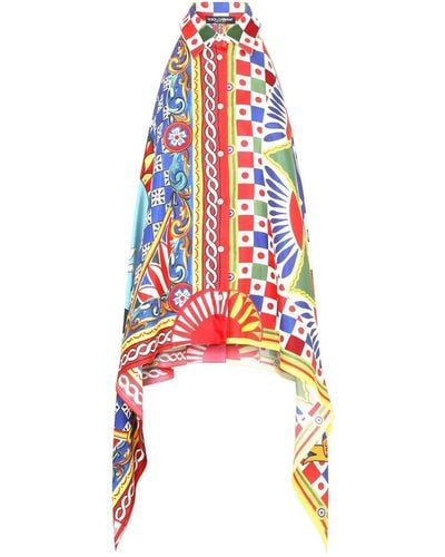 Dolce & Gabbana Blusa halterneck de seda con estampado carretto - Rojo