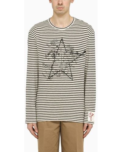 Golden Goose Deluxe Brand Ivory And Blue Striped T Shirt - Multicolor