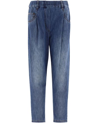 Brunello Cucinelli baggy Jeans Met Glanzend Tabblad - Blauw