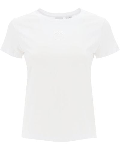 Pinko Gesticktes Effekt Logo T -Shirt - Weiß