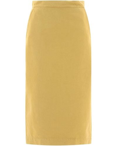 Max Mara "Denver" Straight Fit Gabardine Skirt - Yellow
