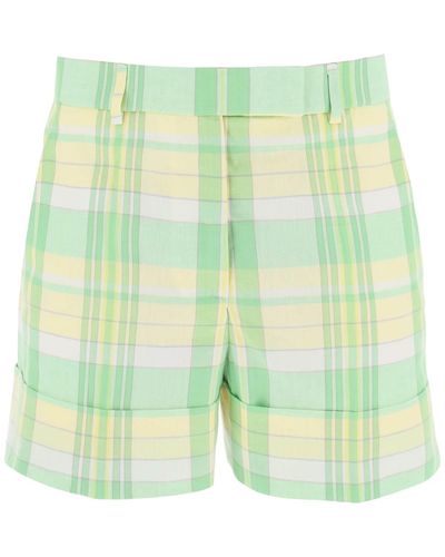 Thom Browne Madras Cotton Cuffed Shorts - Green