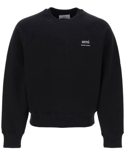 Ami Paris Organic Cotton Creewneck Sweatshirt - Nero