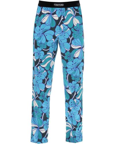 Tom Ford Pyjama Hosen in blumiger Seide - Blau