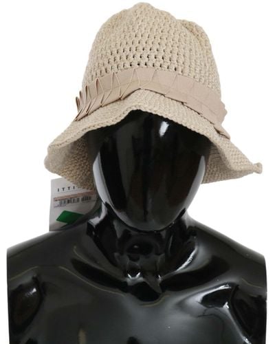 Ermanno Scervino Beige Cotton Woven Bucket Cap Hat - Black