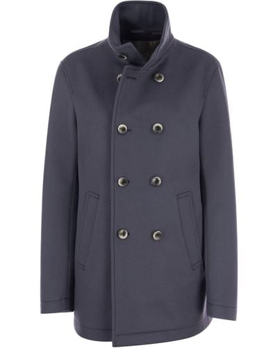 Herno Wool En Cashmere Double Breasted Coat - Blauw