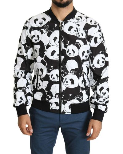 Dolce & Gabbana Schwarz-weiße Panda-Bomber-Herrenjacke