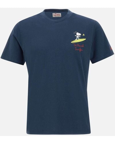 Mc2 Saint Barth Snoopy Surfer Blaues Baumwoll-T-Shirt
