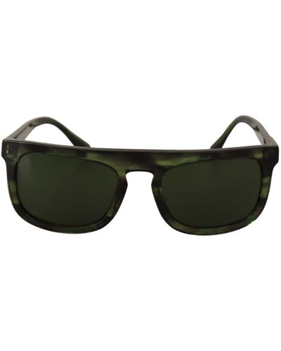 Dolce & Gabbana Karierte Vollrand-Sonnenbrille mit grünem Acetatrahmen - Schwarz