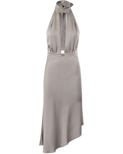 Elisabetta Franchi Satin Midi Kleid mit asymmetrischem Rock - Grau