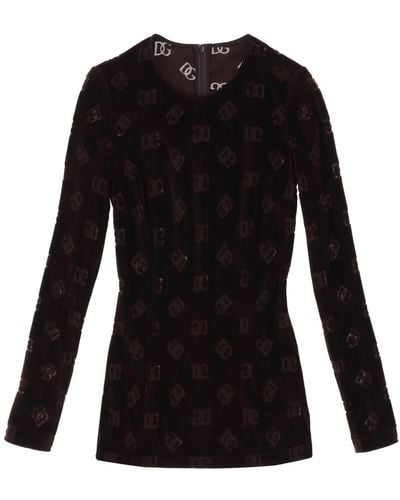 Dolce & Gabbana Long Sleeved Top In Monogramm Chenille - Zwart