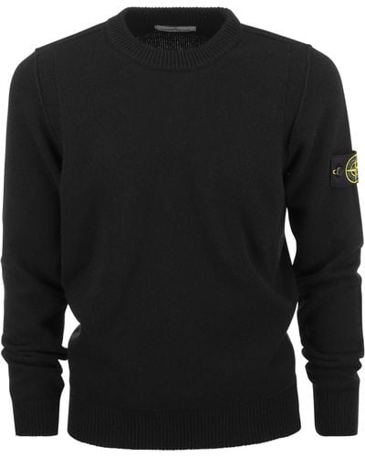 Stone Island Abbigliamento da maglieria dell'equipaggio in lana di lana di pietra - Nero