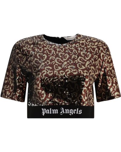 Palm Angels Sequins Logo Tape T -shirt - Zwart