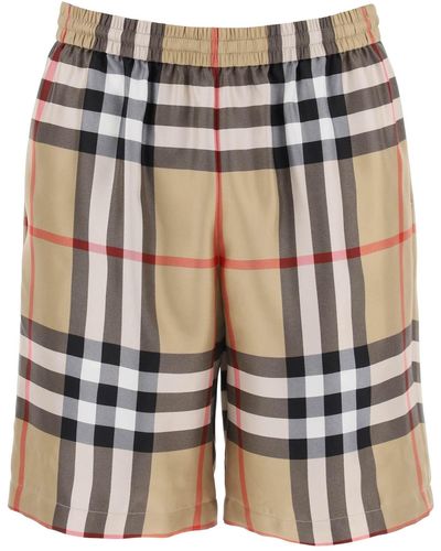Burberry Bradeston Shorts In Check Silk - Neutro