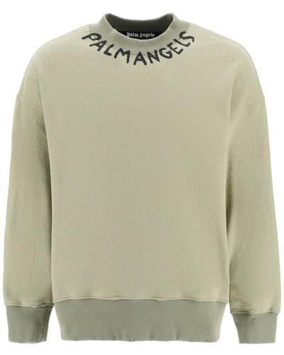 Palm Angels Military Crew Neck Sweatshirt mit PA -Logo - Grün