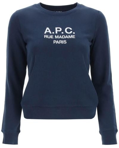 A.P.C. Apc Tina-sweatshirt Met Geborduurd Logo - Blauw