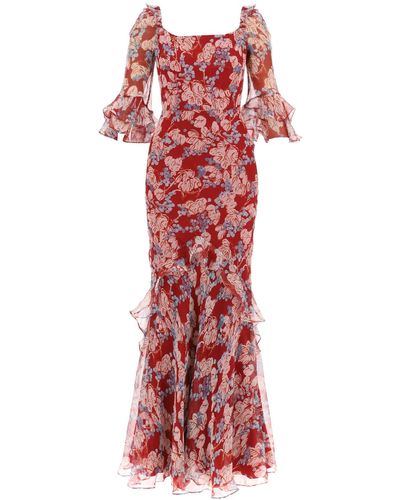 Saloni Maxi Dress Tamara D In Floral Silk - Red