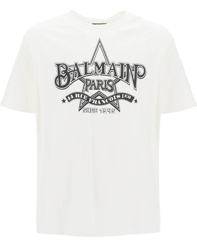 Balmain Camiseta de cuello de la tripulación de con estampado del logotipo - Blanco