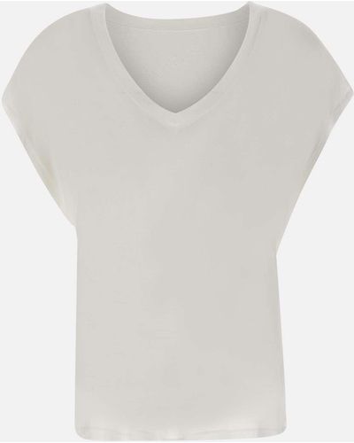 Dondup T-Shirt Aus Ultrafeinem Modal, Weiß, V-Ausschnitt, Kurze Ärmel
