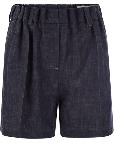 Brunello Cucinelli Pantalones cortos de mezclilla de - Azul