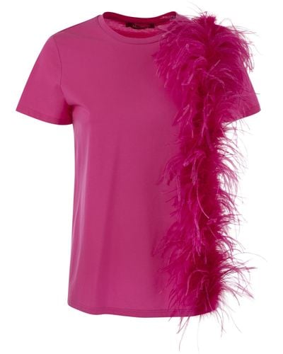 Max Mara Studio Lappole Jersey T -Shirt mit Federn - Pink