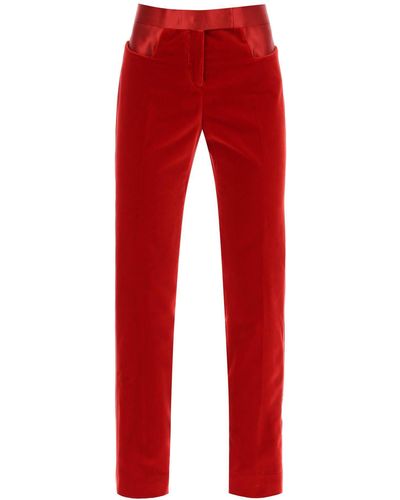 Tom Ford Pantalon de velours avec des bandes en satin - Rouge