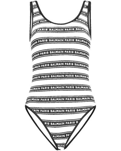 Balmain Einteiliger Badeanzug mit Logo von - Weiß