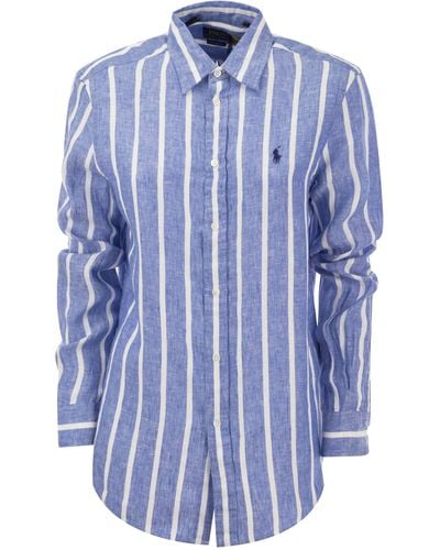Polo Ralph Lauren Relaxed-Fit Linen Striped Shirt - Blue