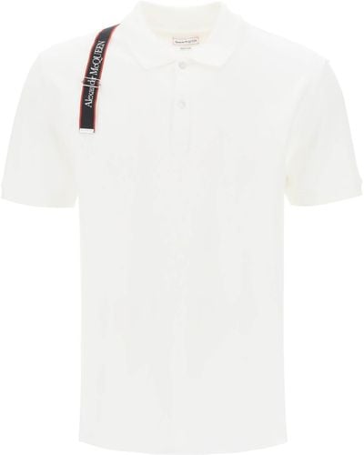 Alexander McQueen Harness Polo Shirt In Piqué Met Selvedge Logo - Wit