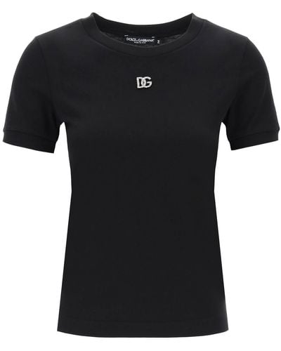 Dolce & Gabbana DG Crystal Logo T Shirt para - Negro