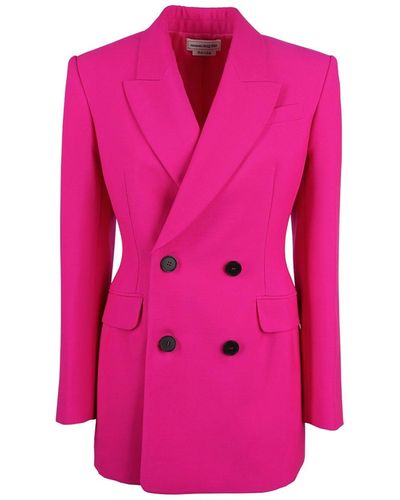 Alexander McQueen Zweireihige Jacke aus Wolle - Pink
