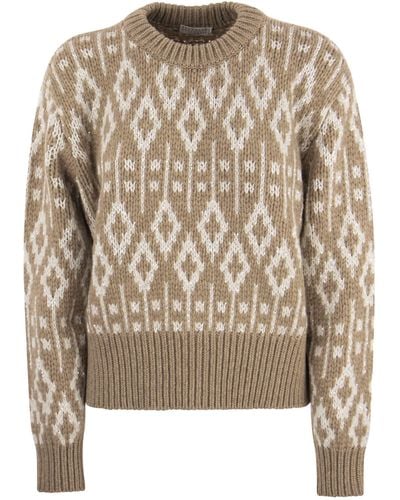 Brunello Cucinelli Abbagliante Jacquard Cashmere Sweater Feather - Marrone