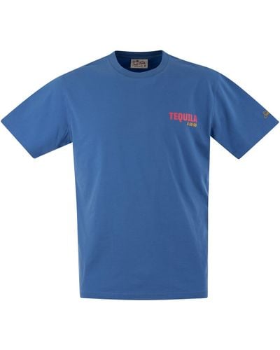 Mc2 Saint Barth T -Shirt mit Druck auf Brust und Rücken - Blau