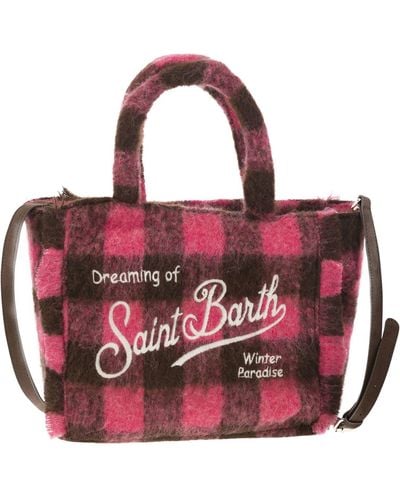 Mc2 Saint Barth Wooly Colette Handbag con flecos y patrón de verificación - Rojo