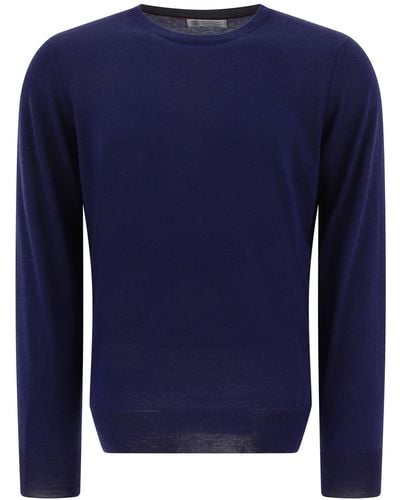 Brunello Cucinelli Lichtgewicht Cashmere En Silk Crew Neck Sweater - Blauw