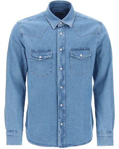Tom Ford Denim Western Shirt für Männer - Blau