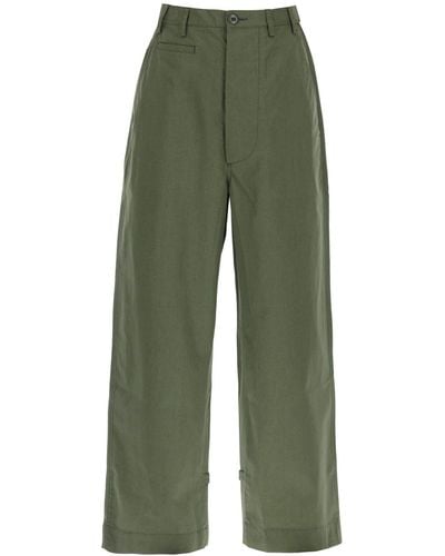 KENZO Pantaloni Oversize In Cotone - Verde